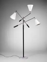 Triennale floor lamp by Arredoluce, c. 1951, enameled and chromed steel, marble, leather, sold Jun 2001