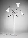 Arredoluce, Triennale floor lamp, c. 1951, enameled and chromed steel, marble, leather