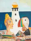 By the Barns Ness Lighthouse (2001) by John Bellany C.B.E., R.A., H.R.S.A., L.L.D., oil on canvas, sold May 2019