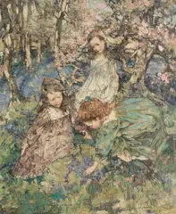 Edward Atkinson Hornel, Picking bluebells, oil on canvas