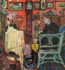 Joan Eardley Rsa, Mrs Red Wallpaper, oil on canvas