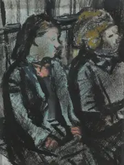 Joan Eardley Rsa, Two girls, pastel and charcoal on grey paper