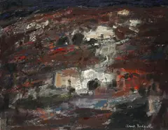 Cave Dwellings, Canary Islands by Anne Redpath Obe Rsa Ara Lld Arws Roi Rba, oil on board, sold May 2019