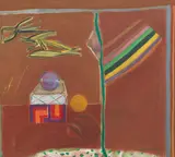 Still life with ribbons by Dame Elizabeth Blackadder Obe Ra Rsa Rsw Rgi DLitt, oil on canvasboard, sold May 2019