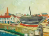 The Harbour by John Bellany C.B.E., R.A., H.R.S.A., L.L.D., oil on canvas, sold May 2019