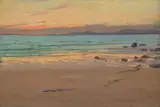 Alexander Mann, Beach, Tangiers, oil on panel