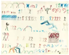 Nancy Spero, Parade I, 2001, Handdruck mit Acryl auf feinem Papier