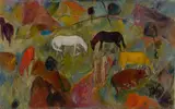Wladimir von Zabotin, Tiere und Menschen in der Landschaft, 1918, Öl auf Leinwand