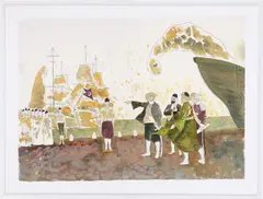Wael Shawky, The Gulf Project Camp, 2019, Grafit, Tinte, Öl und Mischtechnik auf Papier