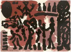 London studies by A. R. Penck, 1983, Tinte und Gouache auf Malkarton, sold Dec 2017