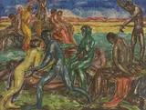 Moritz Melzer, Sie wiedergefunden, 1912, Monotypie und Öl auf Papier, auf Pappe aufgezogen und mit einer Hartfaserplatte hinterlegt