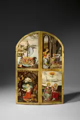 Süddeutsch, Flügel eines ehemaligen Triptichons – mit Darstellungen der Hl. Ursula, Katharina von Alexandria, Hieronymus und Anna Selbdritt, Um 1560, Öl auf Holz; Blattvergoldung