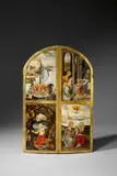 Süddeutsch, Flügel eines ehemaligen Triptichons – mit Darstellungen der Hl. Ursula, Katharina von Alexandria, Hieronymus und Anna Selbdritt, Um 1560, Öl auf Holz; Blattvergoldung