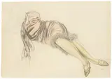 Karl Hubbuch, Liegende in rotem Kleid