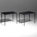 Jean-Michel Frank, Side tables, pair, c. 1938, leather over oak, painted steel