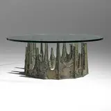 Paul Evans, Stalagmite coffee table, model PE-128, 1970, glass, bronzed resin over steel