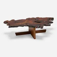 Mira Nakashima, Exceptional Minguren I coffee table, 2006, redwood burl, claro walnut