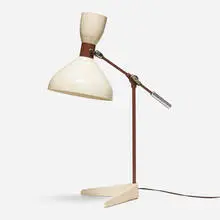 Olga Lee, Table lamp, c. 1949, enameled aluminum, enameled steel, aluminum