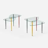 Edoardo Paoli, Arlecchino side tables, pair, c. 1960, glass, enameled brass, brass