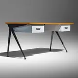 Jean Prouvé, Compas desk, 1953, enameled steel, oak