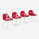 Charles and Ray Eames, Chairs, set of four, 1961, vinyl, molded fiberglass, matte chrome-plated steel, rubber