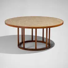 Gordon and Jane Martz, Monumental tile-top dining table, c. 1970, walnut, glazed ceramic tiles