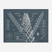 Buckminster Fuller, Tensile-Integrity Structures-Tensigrity (from the Inventions: Twelve Around One portfolio), 1981, screenprint on clear plastic, photoscreenprint on paper