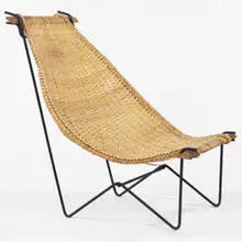 lounge chair by 1950s, rattan, iron, sold Jun 2001