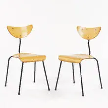 side chairs, pair by 1950s, plywood, steel, sold Jun 2001