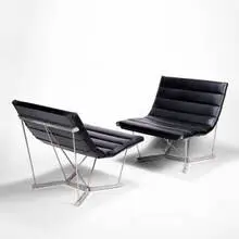 Catenary chairs, pair by George Nelson, 1962, chrome steel, leather, sold Jun 2001