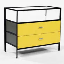 steelframe cabinet by George Nelson, 1950s, steel, wood, aluminum, glass, sold Jun 2001