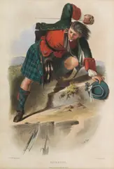 R. R. McIan, Clans of the Scottish Highlands, A set of twelve framed hand-coloured aquatint plates by Dickinson and published by Ackermann