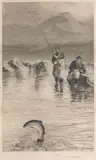 Charles Whymper, Salmon Fishing, a 19th century etching by H R Robertson