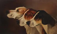 Alfred Wheeler, Portrait of Three Hounds, oil on board