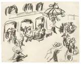 Max Pechstein, Kaffeehaus-Szene Berlin, 1910, Kreide auf Papier