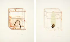 Containers by Dieter Roth, 1971, 13 Farbtiefdrucke, z.T. mit Collage, 2 Farbserigraphien, 14 Farboffsets, 3 Hochdrucke und 1 Abklatsch, auf verschiedenen, sold Nov 2014
