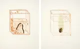 Dieter Roth, Containers, 1971, 13 Farbtiefdrucke, z.T. mit Collage, 2 Farbserigraphien, 14 Farboffsets, 3 Hochdrucke und 1 Abklatsch, auf verschiedenen Papieren. 20 Arbeiten in der Original-Kartonmappe, 13 Arbeiten gerahmt
