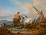 Johann Adam Klein, Pferdeschwemme bei Neapel, 1821, Öl auf Holz