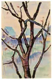 Karl Schmidt-Rottluff, Baum vor Dächern. 1940er Jahre