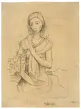 Karl Hofer, Mädchen mit Zweig, 1945, Bleistift auf Papier