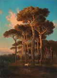 Ferdinand Bellermann, Abend unter den Pinien (Villa Doria Pamphili), 1855, Öl auf Leinwand