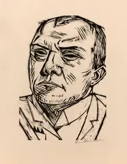 Selbstbildnis by Max Beckmann, 1922, Holzschnitt auf leicht rosafarbenem Japan, sold Jun 2016
