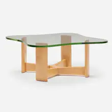 Clover Leaf coffee table by Paul Laszlo, c. 1952, birch, glass, sold Sep 2024