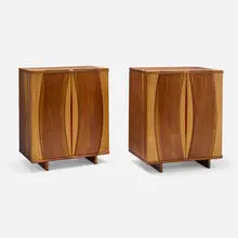 Arthur Espenet Carpenter, Cabinets, pair, 1978, claro walnut, maple, acrylic