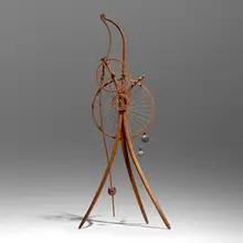 Lawrence Hunter, Important clock, 1975, walnut, lead, brass