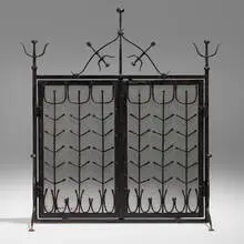 C. Carl Jennings, Rare firescreen, c. 1967, forged, welded, and enameled iron, iron mesh