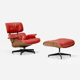 Charles and Ray Eames, Special-order 670 lounge chair and 671 ottoman, 1956, rosewood, leather, enameled and brushed aluminum