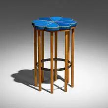 Gere Kavanaugh, Unique occasional table, c. 1965, glazed stoneware, oak, steel