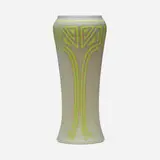 Rare vase with conventionalized flowers by Albert R. Valentien for Valentien Pottery, 1911-14, glazed earthenware, sold Sep 2024