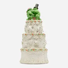 Erotic Frog Wedding Cake #6 by David Gilhooly, 1979, glazed and painted earthenware, sold Sep 2024